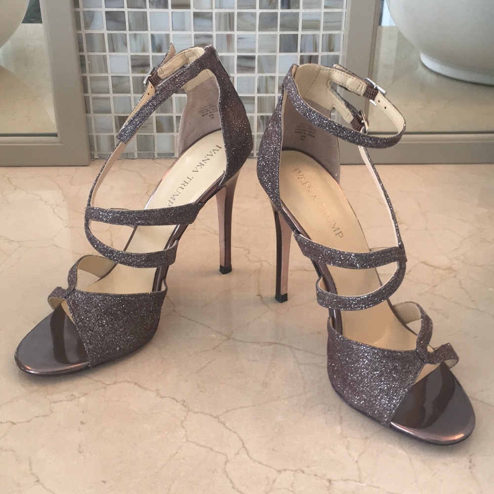 Ivanka Trump Bronze textile upper glitter Heels